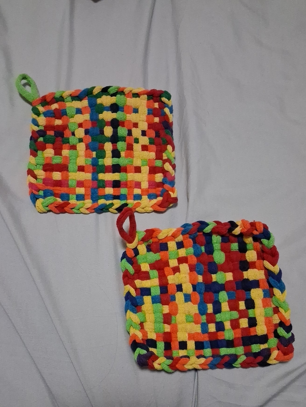 New! Colorful Hand Woven Potholders, Set Of 2